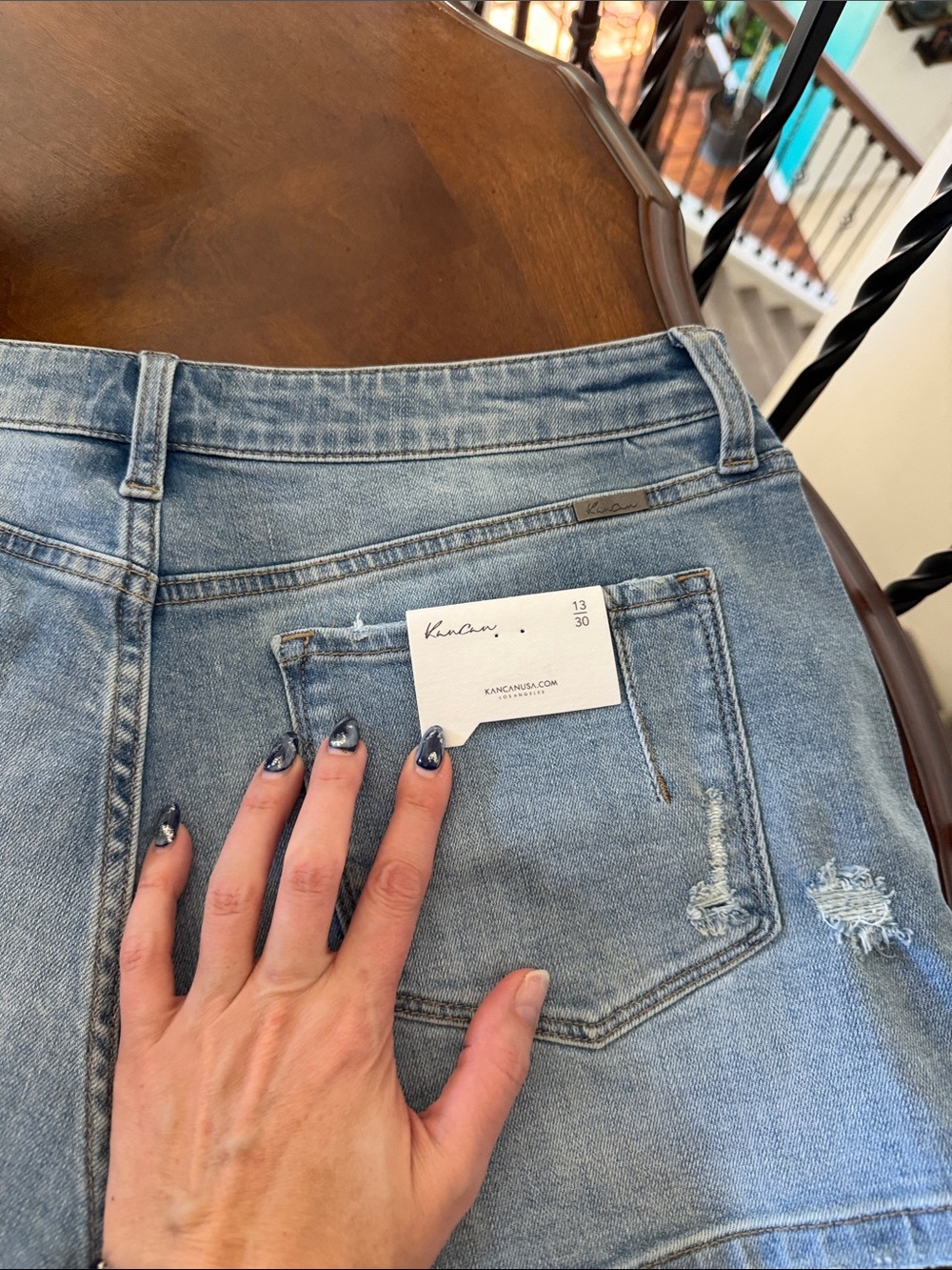 KanCan Light Blue Denim Shorts with Side Bow Details - Picture 3 of 7